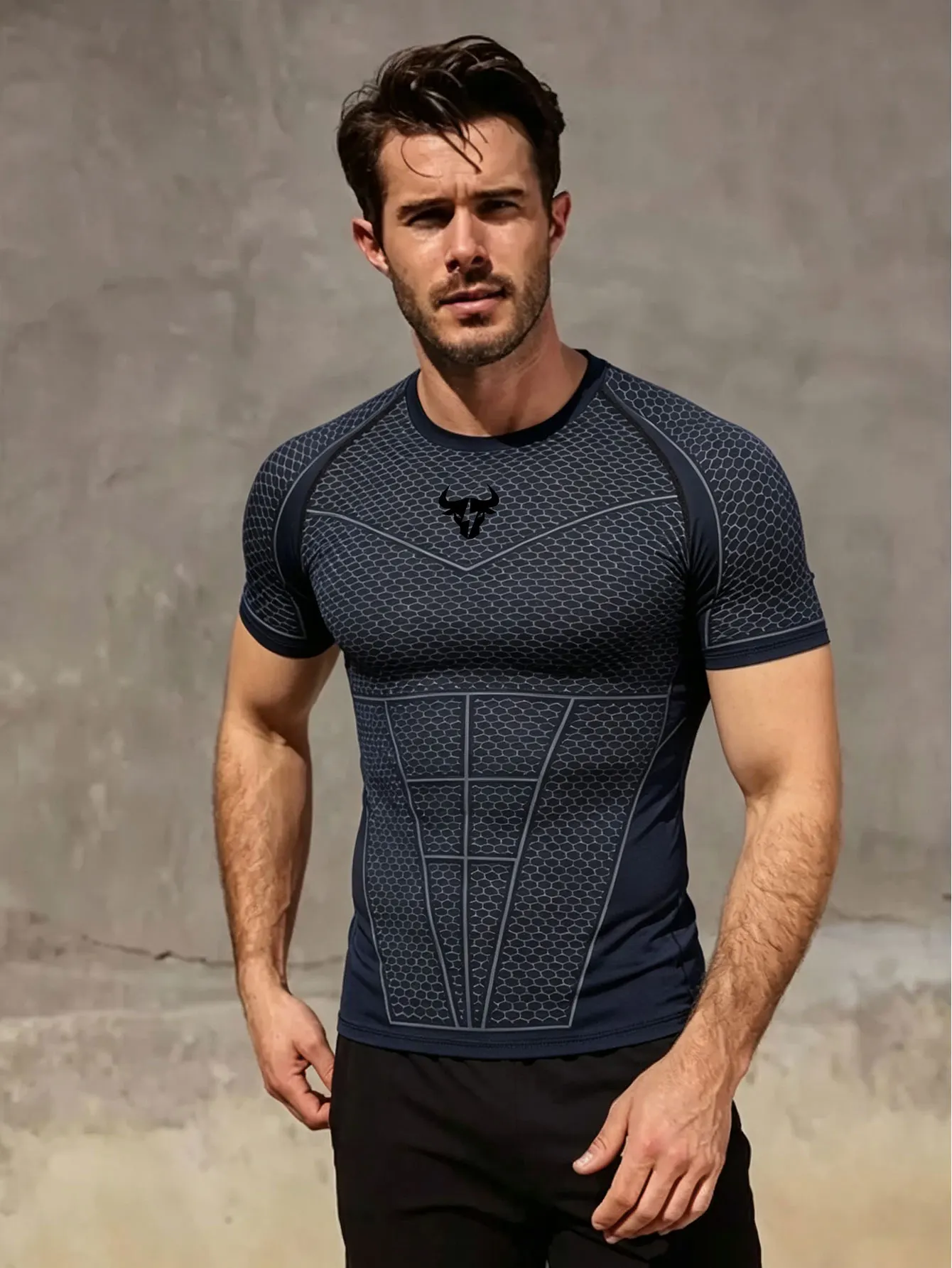 Summer Compression Sweatshirt Short Sleeve Men's Fitness Printed T-Shirt Running Quick-Dry  Gym Workout Bodybuilding