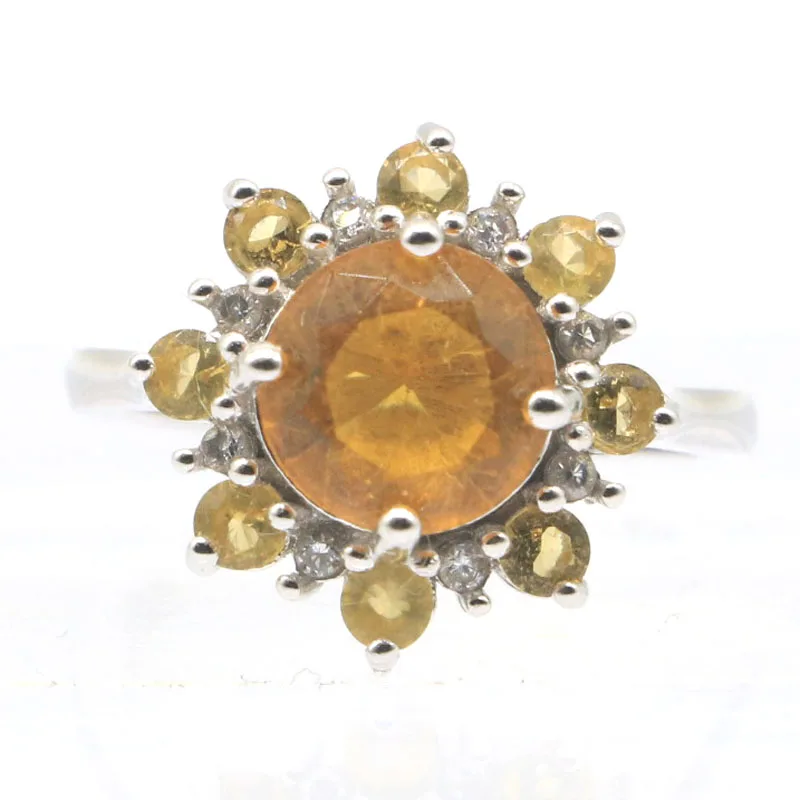 Real 925 Solid Sterling Silver Rings 8x8mm Gorgeous 3.6g Golden Citrine Rich Blue Violet Tanzanite Ladies
