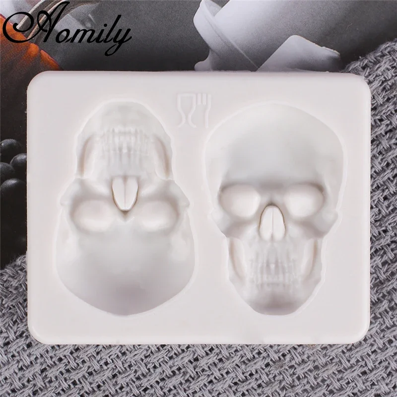 Aomily Skull Shaped Silicone Molds Tricky Halloween DIY Handmade Fondant Cake Mold Sugar Craft Chocolate Moulds Tools Cake Decor