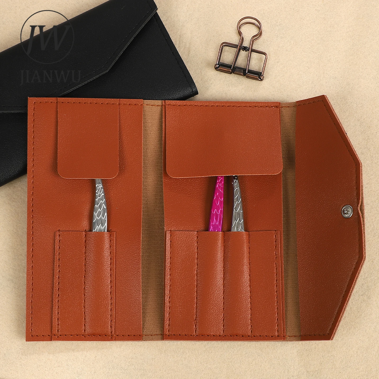 JIANWU Vintage Colorful Multifunctional Handbook Material Collage Leather Tweezers Storage Bag Creative DIY Journal Stationery - view 4