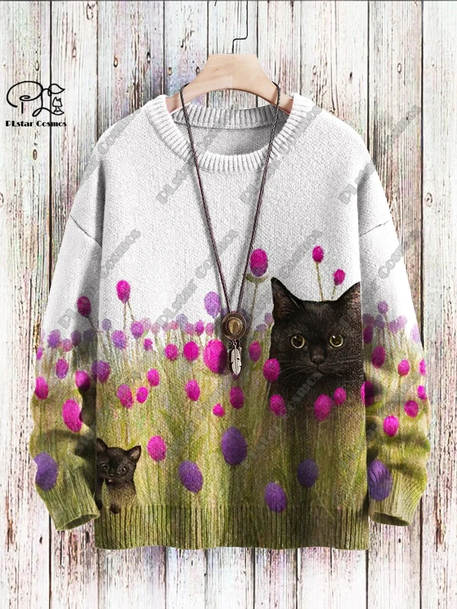 New Animal Series 3D Printing Retro Cute Cat Art Print Authentic Ugly Sweater Winter Casual Unisex Sweater M-3