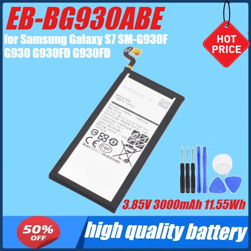 3.85V 3000mAh 11.55Wh EB-BG930ABE Battery for Samsung Galaxy S7 SM-G930F G930 G930FD G930FD G930A G930V/T G9300 +tools