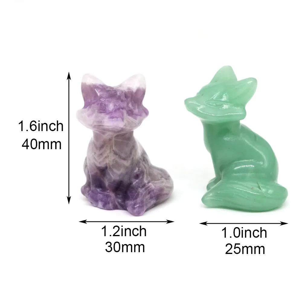 تمثال ثعالب من الحجر الطبيعي للشفاء كريستال منحوت يدويًا تمثال حيوان ريكي أحجار كريمة حرف معدنية ديكور منزلي هدايا محظوظة