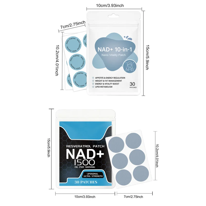 60pcs Multi-effect Wellness Patch Set NAD+ 10-in-1 Nano Vitality Patches and NAD+ Resveratrol Topical Stickers