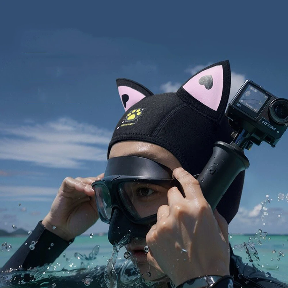 Cat Ears Diving Hood 3mm Neoprene Wetsuit Hood Cute Women Swim Cap for Surfing Snorkeling Water Sports Surf Diving Hat