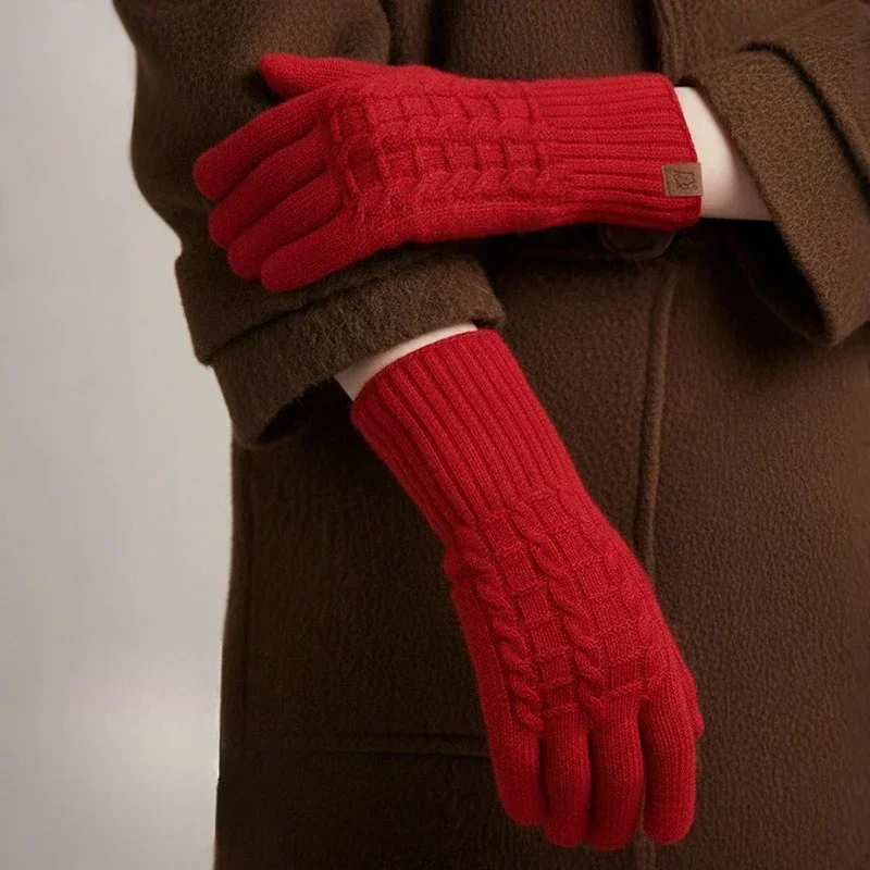 Winter Thermal Gloves Men Three-dimensional Pattern Extended Women Cycling Gloves Fleece Thickened Touch Screen Gloves Women