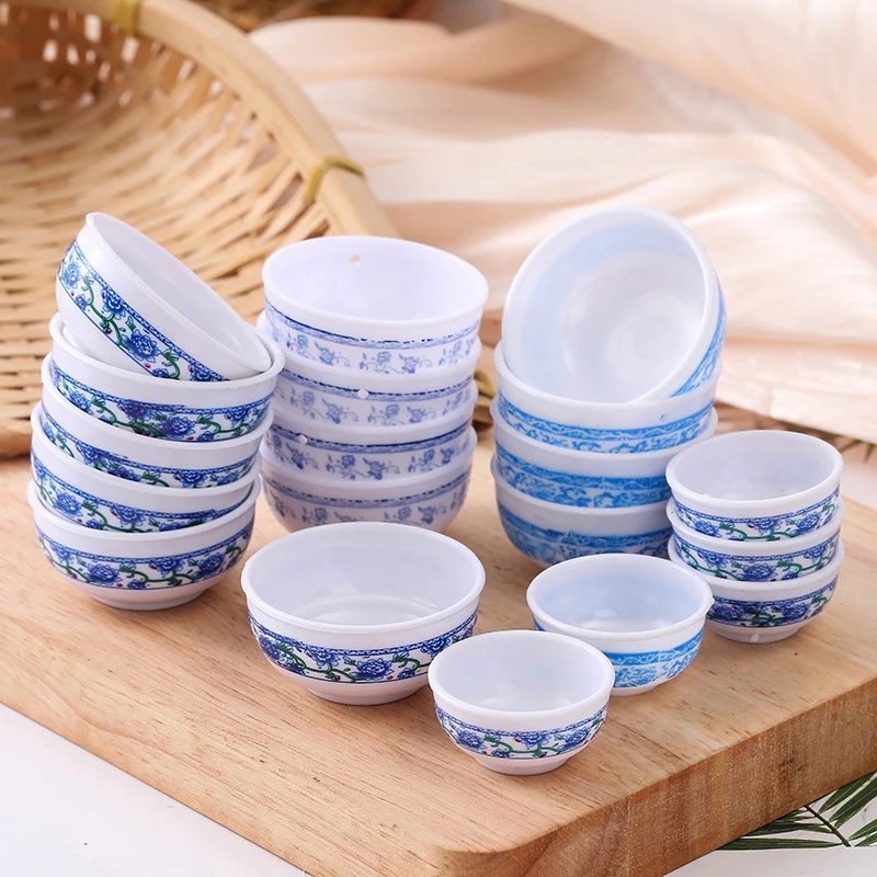 5pcs 1:12 Dollhouse Miniature Tableware Mini Simulation Blue And White Bowl Salad Bowl Dish Model Doll House Accessories