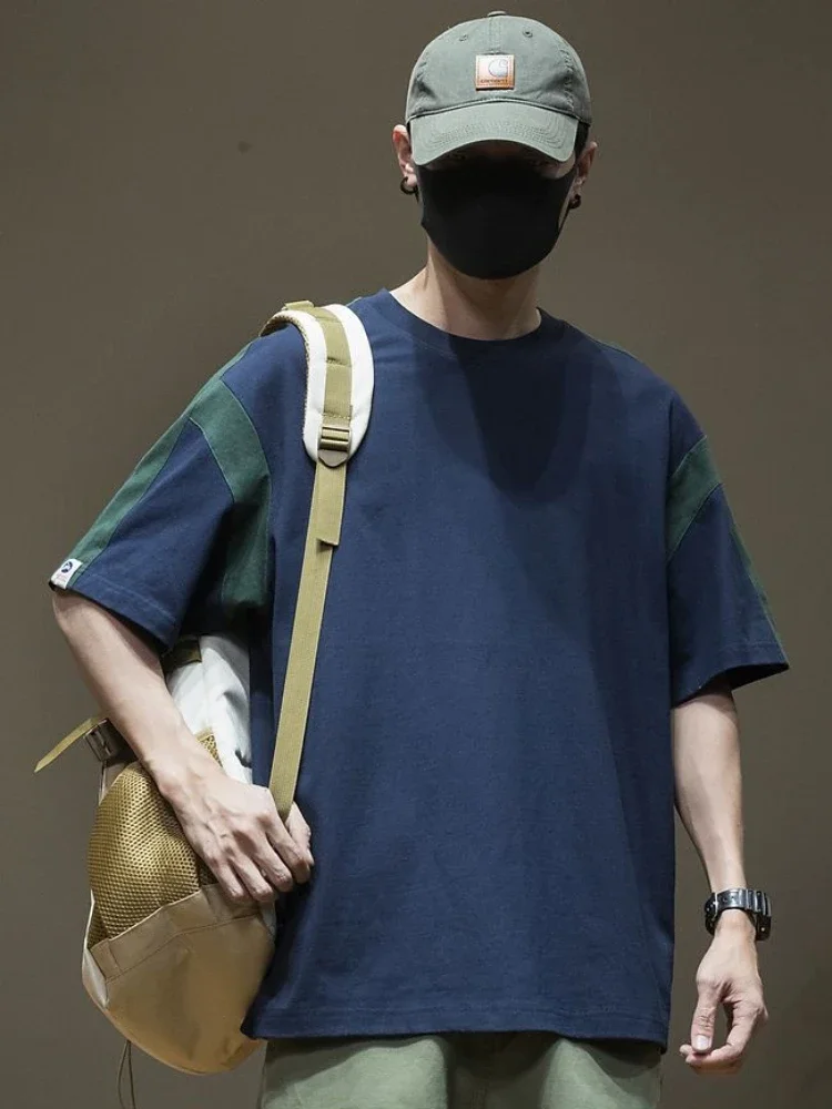 Camiseta holgada azul para hombre, camisetas holgadas sin logotipo, ropa Vintage japonesa, barata, cómoda, Harajuku, 5xl