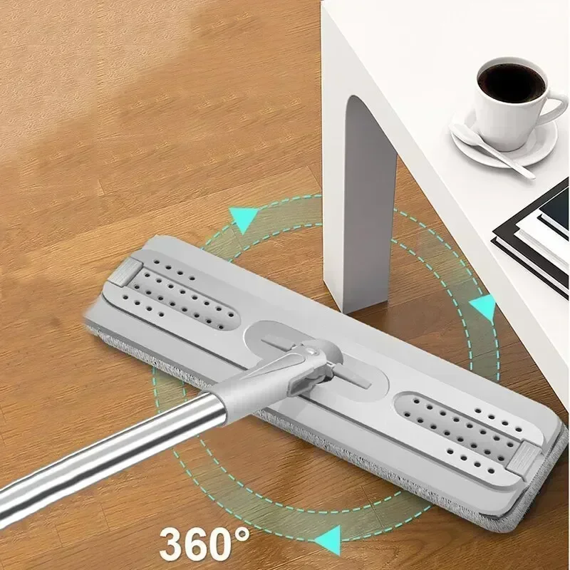 Self-washing Flat Floor Mop and Bucket Set Kitchen Household Cleaning Tool Microfiber Wiper Magic Extendable Wet Dry Daily Use