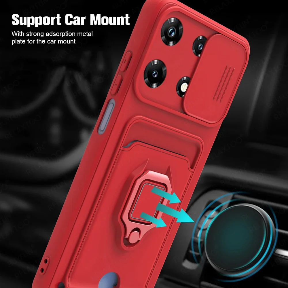 Note30Pro Case Car Magnetic Holder Sliding Lens Protection Cover for Infinix Note 30 Pro 30Pro 4G TPU Card Slot Bumper Coques