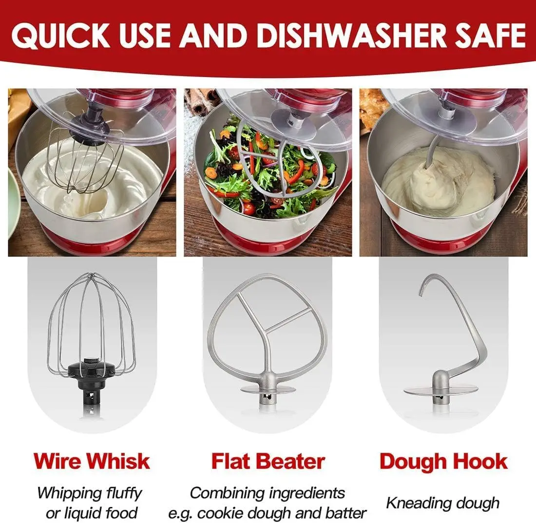 6-скоростной электрический миксер с чашей из нержавеющей стали, кухонный прибор с наклонной головкой для смешивания теста и взбивания