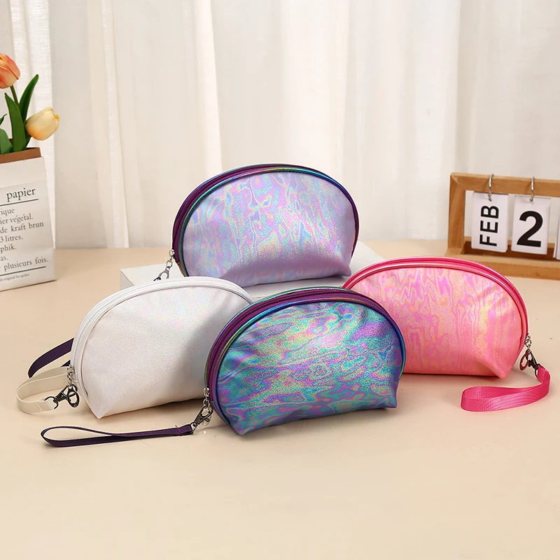 

DHL100pcs Women PU Colorful Half Moon Shaped Large Capacity Protable Makeup Bags