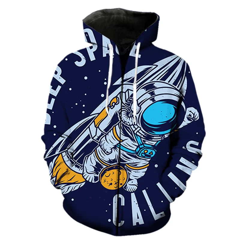 Retro Cartoon 3d Print Astronaut Zipper Hoodie Men Harajuku Casual Tops Hooded Jackets Cool Streetwear Long Sleeve Sweatshirts