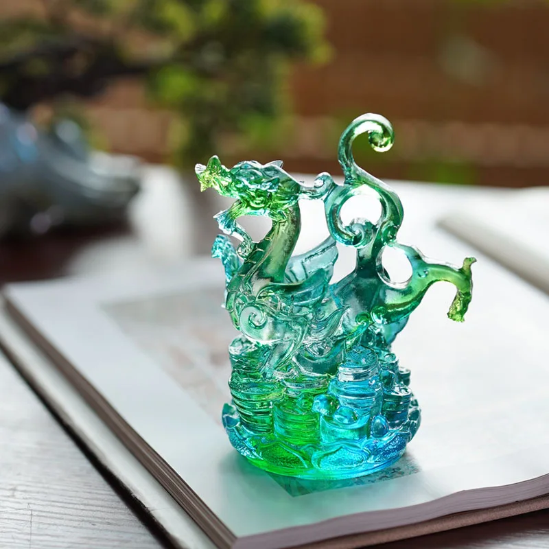 Traditional Glazed Divine Beasts Four Spirits Ornaments Living Room Green Dragon White Tiger Vermilion Bird Black Granite O