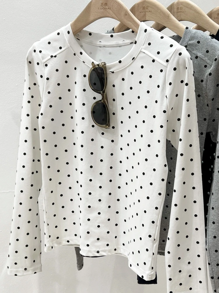 

AOSSVIAO 2025 Korean Fashion Sweet Polka Dot T-Shirt Women's Casual Long Sleeve O-Neck Tees Female Autumn New Slim Fit Sexy Tops