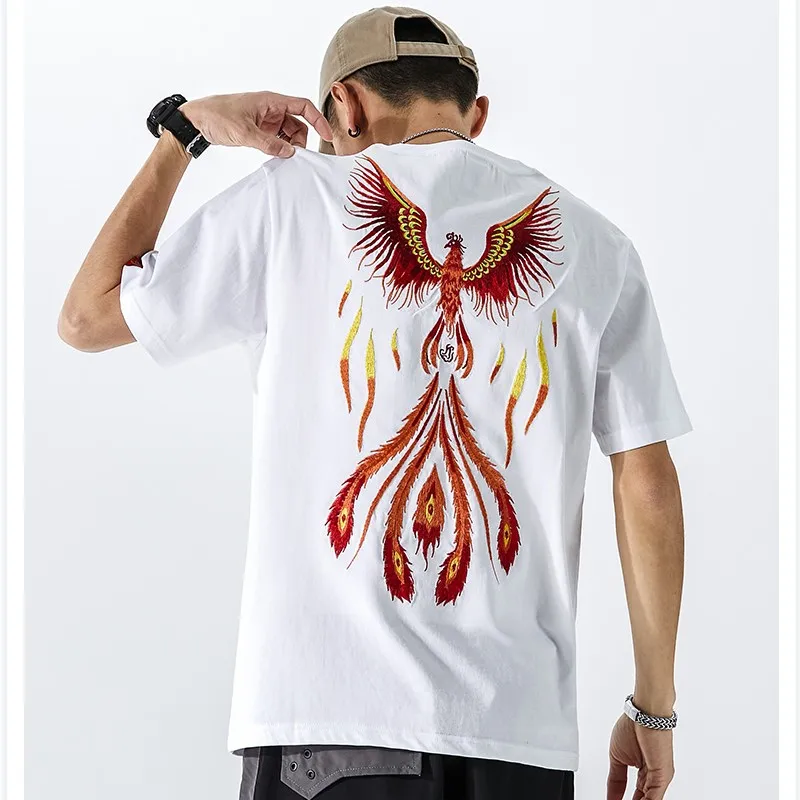 Summer T Shirt Men Harajuku Phoenix Embroidery T Shirt Women Vintage Hip Hop Tees Fashion Short Sleeve Japanese Cool Streetwear