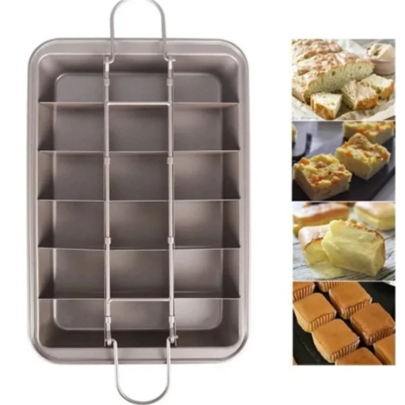 

Non Stick Brownie Pan with Dividers Kitchen Baking Tray Cake Mold 18 Cavity Square Bread Baking Mold Carbon Steel Cake Bakeware