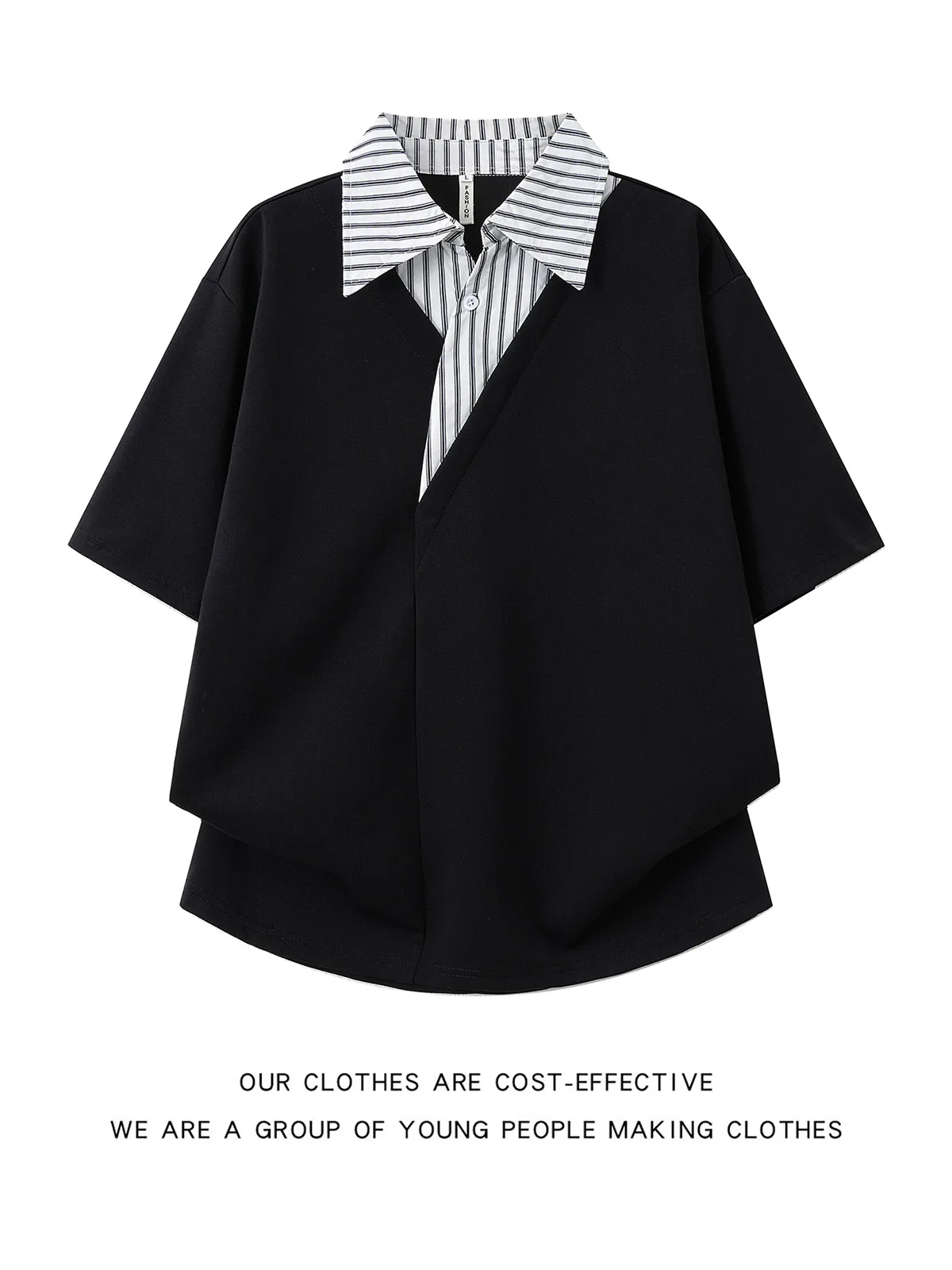 

Casual Men's Shirt Short Sleeve Striped Patchwork T-Shirt Loose Fit Summer Fashion Youth Popular Style Regular Length