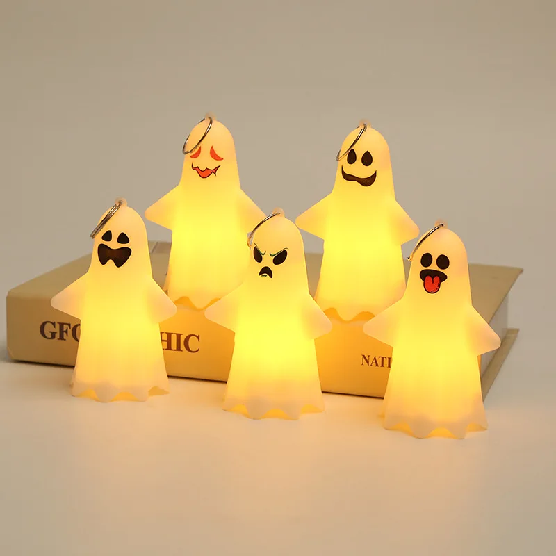 Halloween Cartoon Ghost Keychain Luminous Electronic Candle Ghost Party Props Pendant Desktop Decoration Birthday Gift Toy