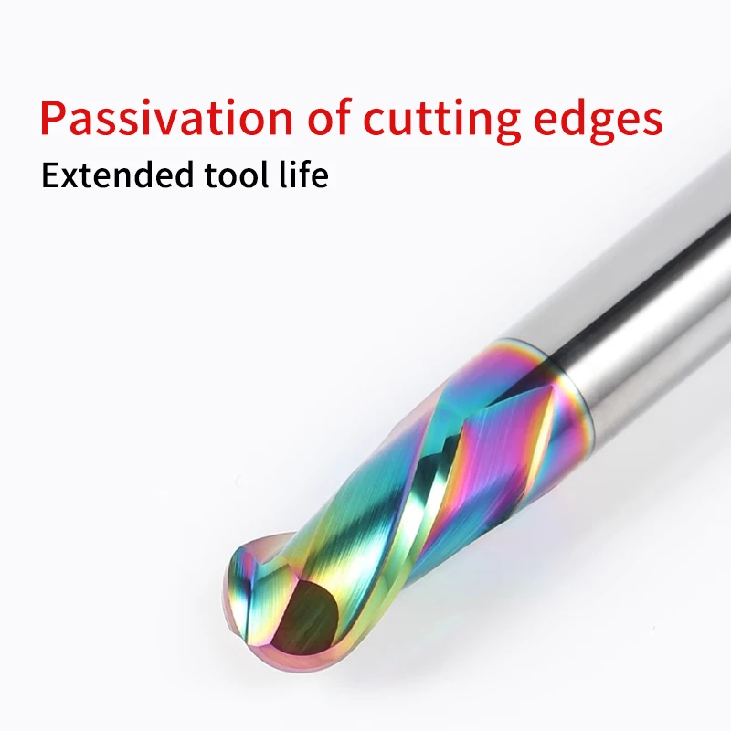 HRC55 Colorful Aluminum Ball Nose Milling Cutter 2 Flutes 50 60 75 100 150mm Tungsten Steel End Mill CNC Machine Tools