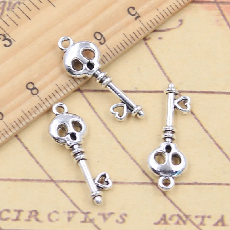 20pcs Charms Skull Key 26x9mm Tibetan Silver Color Pendants Antique Jewelry Making DIY Handmade Craft