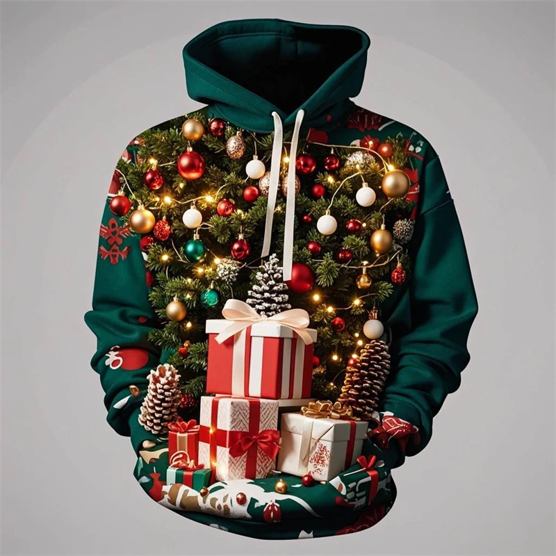 Fashion Classic Christmas Tree Pattern men's Hoodie 3D Printed Casual Loose Fitting Pullover Street Fashion Oversized men's Top