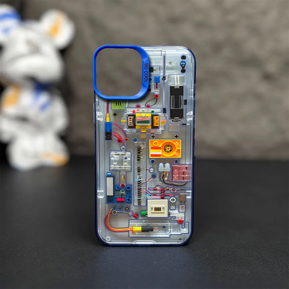 Creative Circuit Cartoon Bricks Printstream Phone Case for iPhone 12 11 13 IMD 14 15 16 Max Pro Plus Laser Cover image 4
