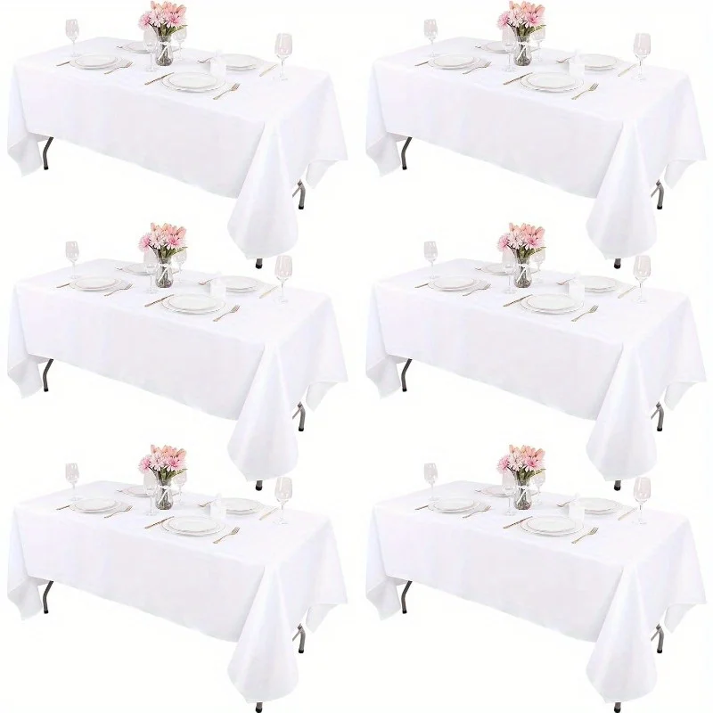 6-Piece Set -60 X 102 Inches White Tablecloth Suitable for Rectangular Tables, Reusable and Washable, Suitable for Tables 6-8 Feet Tall, Polyester Tablecloth, Suitable for Weddings, Parties, Banquets, Festivals, Halloween, Christmas and Other Occasions.