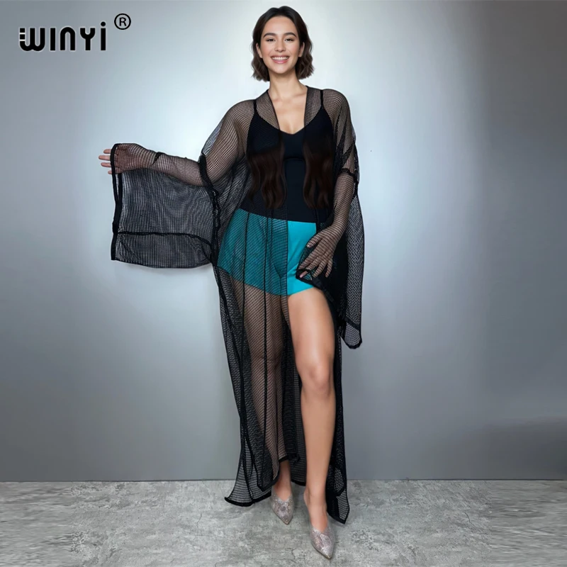 WINYI Pure Colour Hollow Loose Cardigan Beach Kimono sexy Dress Bikini Cover-Up Cardigan Swimsuit Beach Outfits for Women Dress