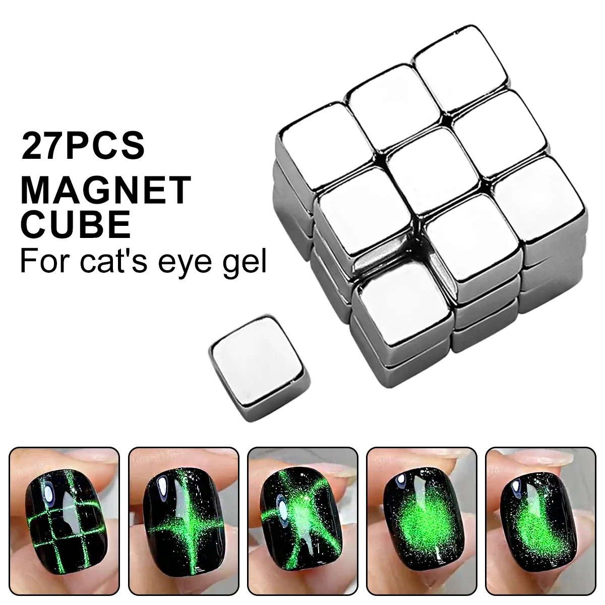 

27pcs Square Nail Cat Eye Strong Effect Magnet Star Pattern Cross Design for Nails Cat Eye Gel Polish Manicure DIY Tool