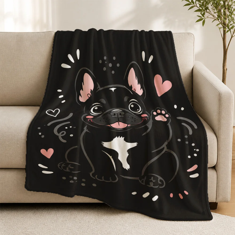Cute French Bulldog Dog Print Throw Blanket Plush Fleece Couch Throw Lap Blanket for Sofa Home Decor Pet Lover Gift