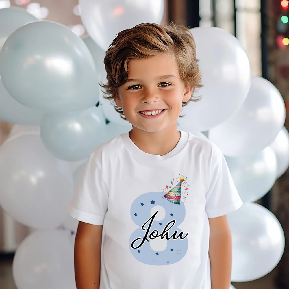 

Birthday 1-12Y Personalize Kids T-shirt Short Sleeve Round Neck Tee Top Custom Name Childs Tees Birthday Party Kids Clothes