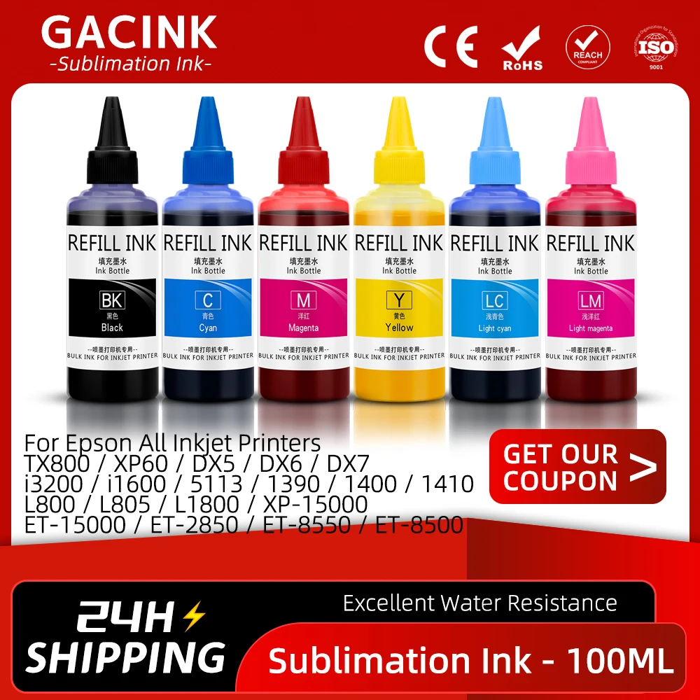 100ML Sublimation Ink DX5 TX800 i3200 i1600 L1800 1390 R1900 L800 XP600 L805 XP-15000 ET-8550 ET-8500 Heat Press Transfer Ink
