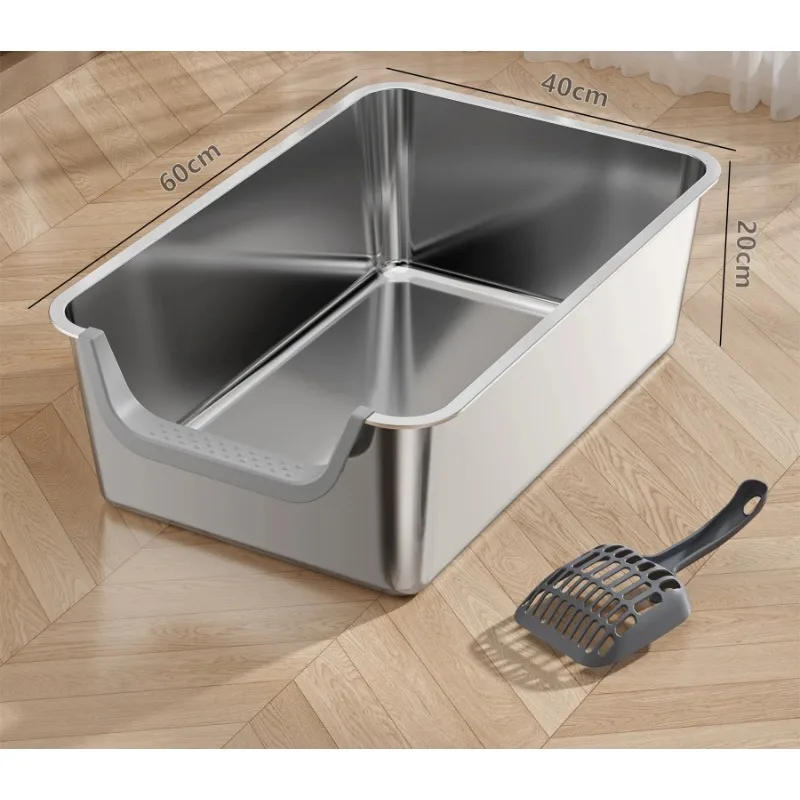 for Oversized Splash-Proof Integrated Stainless Steel Cat Litter Box Side Open Top Entry Cat Toilet Cross-Border Pet Product