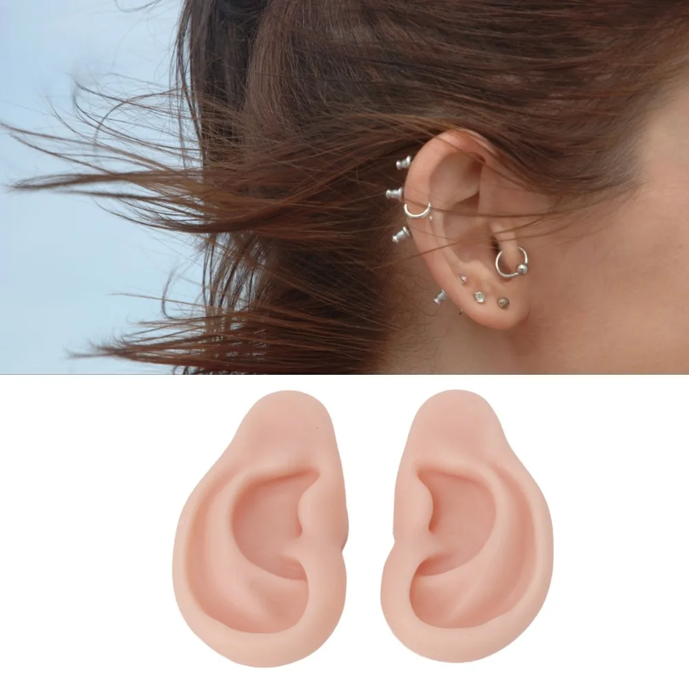1 Pair Flexible Material Silicone Ear Model Skin Tone Color Silicone Model Earring Display Model Soft Touch Ear Piercing Model