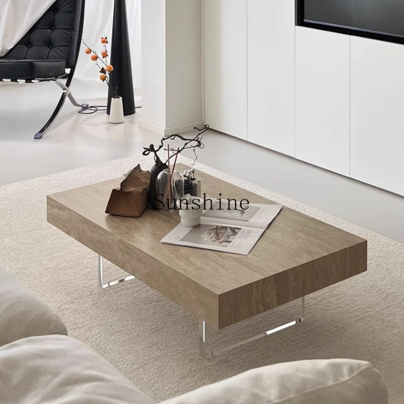 

Nordic modern cave stone rock slab coffee table simple acrylic suspension table minimalist rectangular small apartment