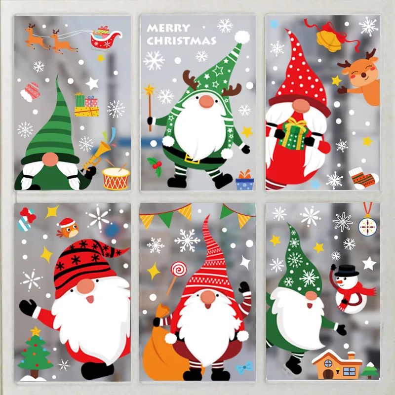 1/5pcs 2023 NEW 30×20cm Christmas Decorations Santa Claus Elk Electrostatic Stickers Holiday Party Room Glass Window Decoration