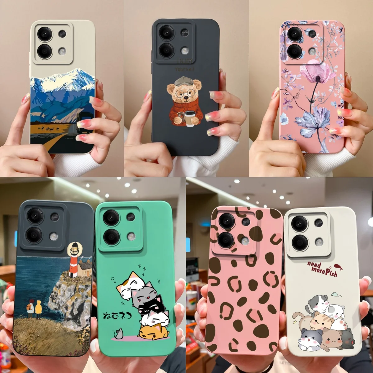 Casing ponsel Xiaomi Redmi Note 13 Pro, pelindung ponsel Anti jatuh silikon cair beruang untuk Redmi Note13 13Pro 4G 5G Capa