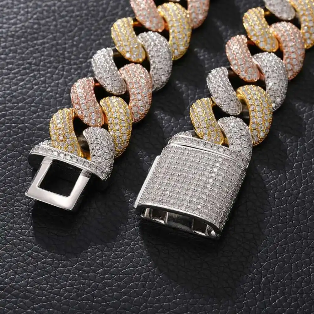 

Luster Jewelry Advanced Trendy Vvs Bling 925 Silver Cuban Moissanite Men Gold Plated Necklace Jewelry