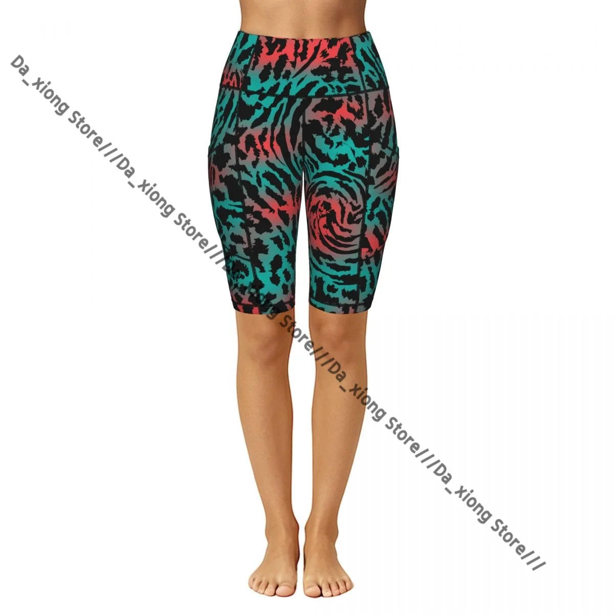 Women High Waist Yoga Shorts Leopard Skin Print Stretch Hip Lifting Quick Dry Fitness Sports Shorts