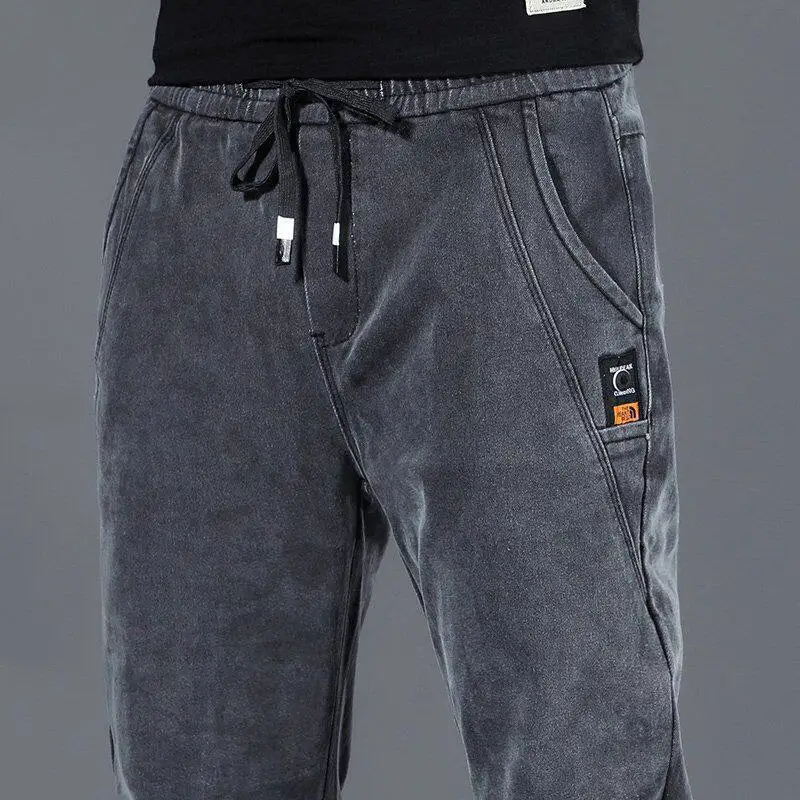 

Spring Autumn Elastic Waist Jeans Men's Harlan Loose Casual Straight Loose Large Size Workwear Pants Comfortable Wearable