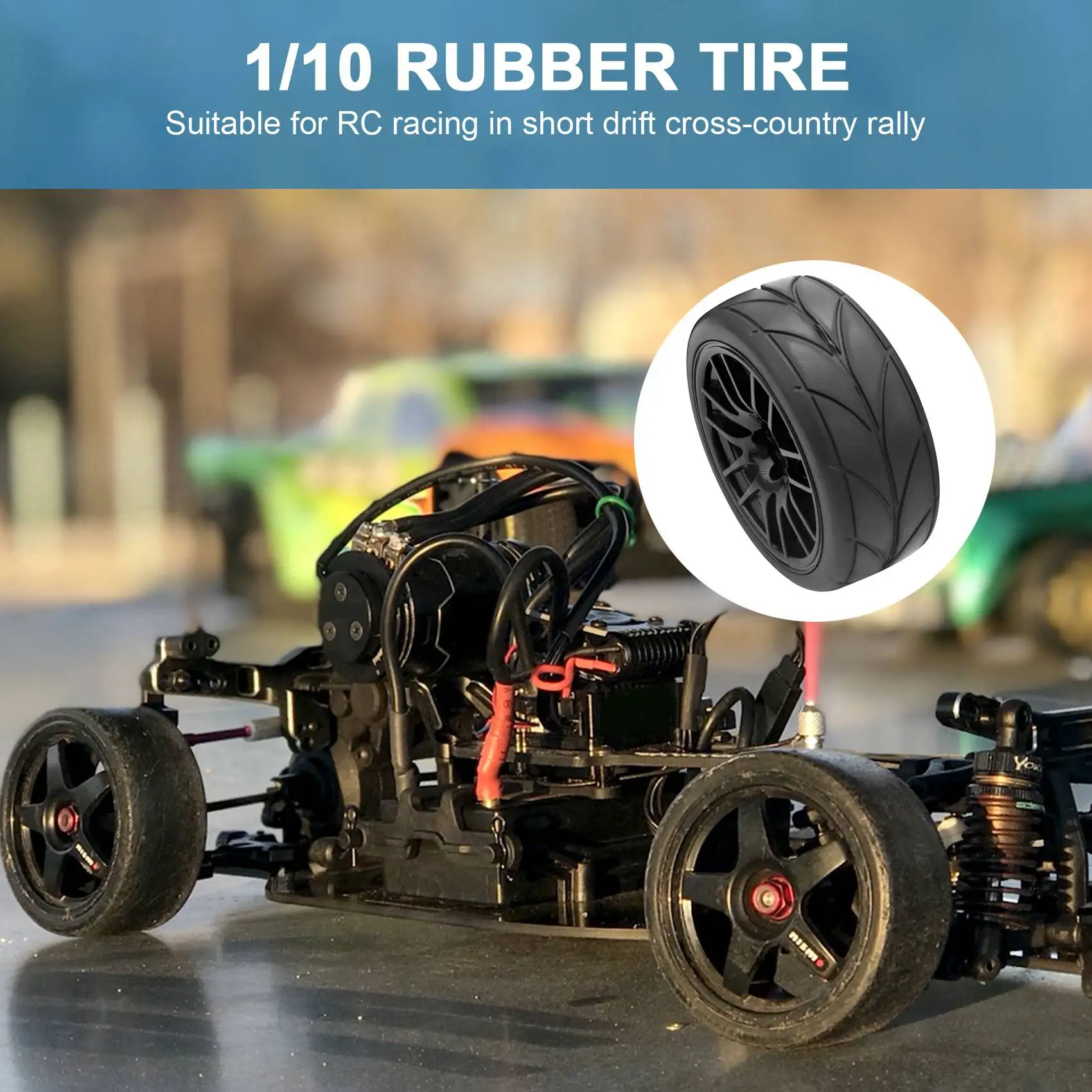 

4Pcs 1/10 Rubber Tire Rc Racing Car Tires On Road Wheel Rim Fit For Hsp Hpi 9068-6081 Rc Car PartJAS