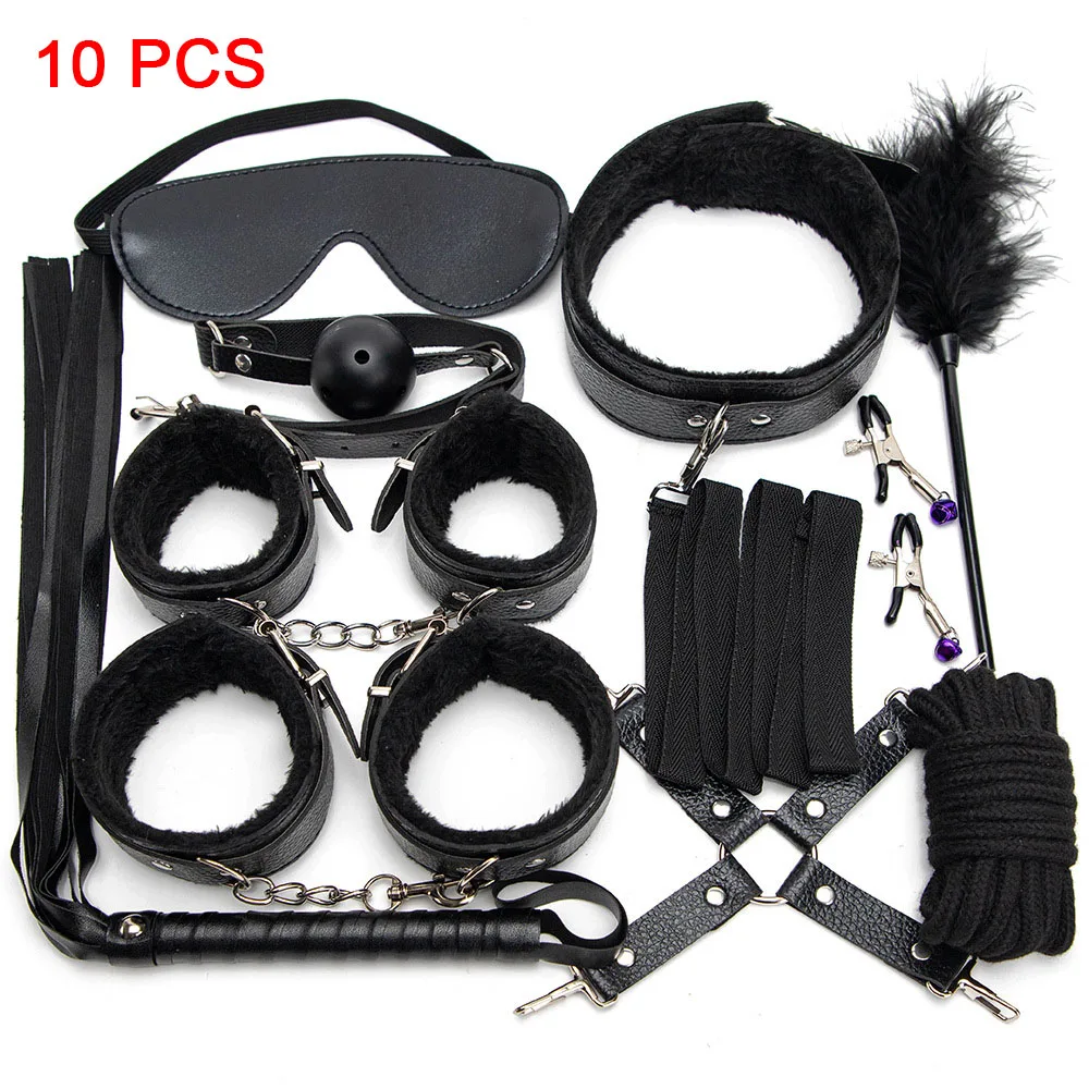 

Plush Sex Toy Bdsm Bondage Set Handcuffs Adults Games Whip Gag Nipple Clamps Mask Sexual Parejas Kits Couple Women Men Intimate