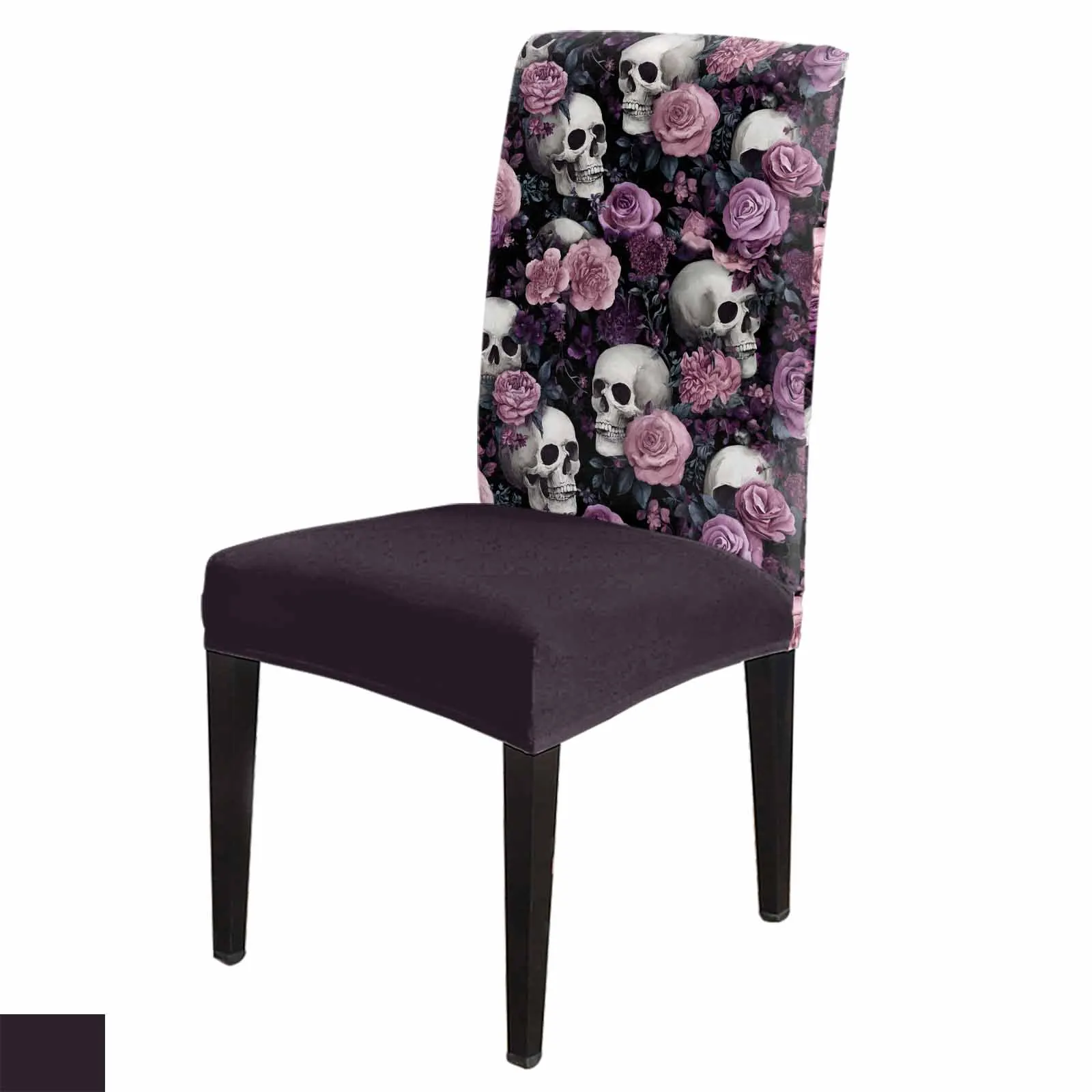 

Retro Purple Flower Skull Horror Spandex Chair Cover Office Banquet Chair Protector Cover Stretch Chair Cover for Dining Room