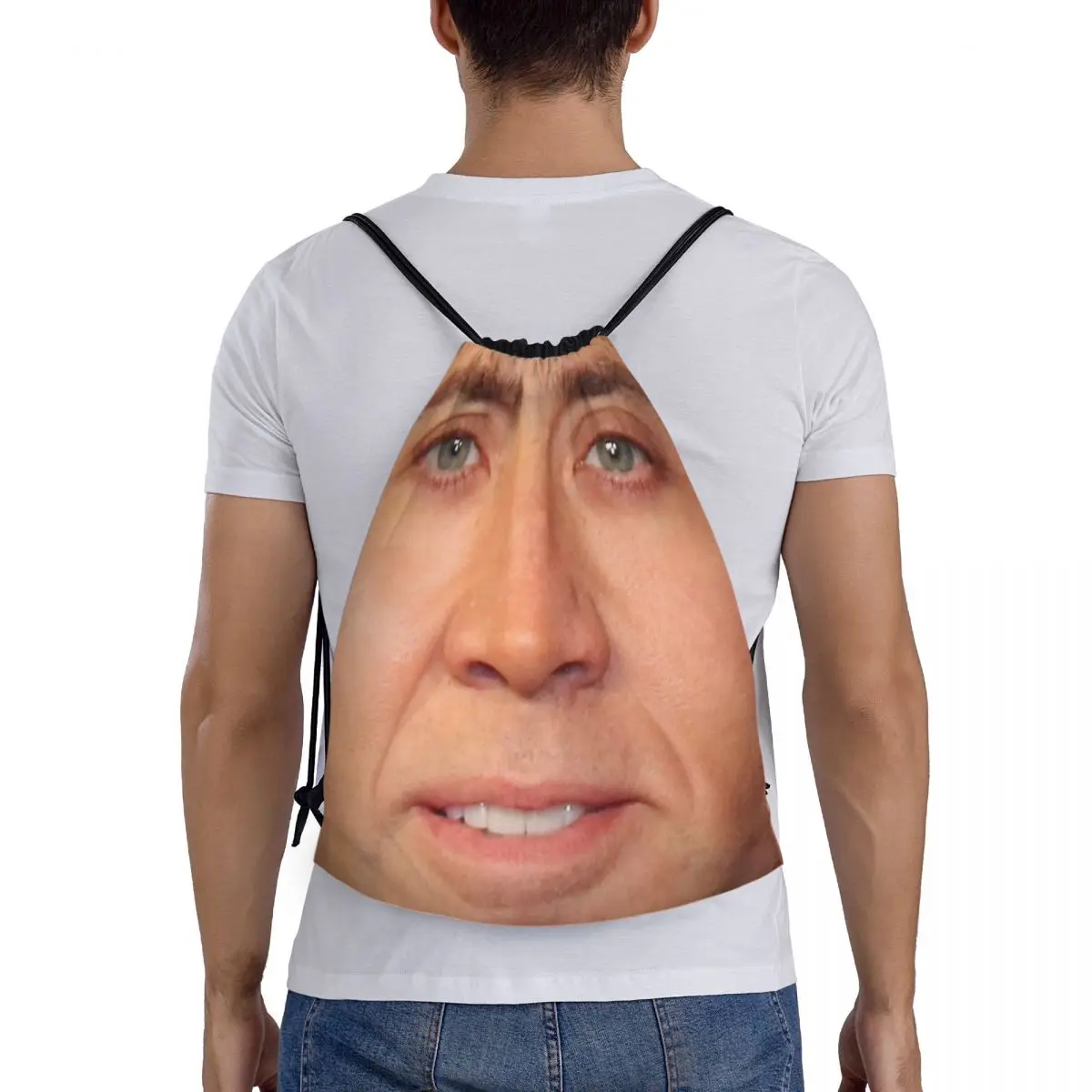 Nicolas Cage Face Drawstring Bag Women Men Portable Gym Sports Sackpack Funny Meme Shopping Backpacks