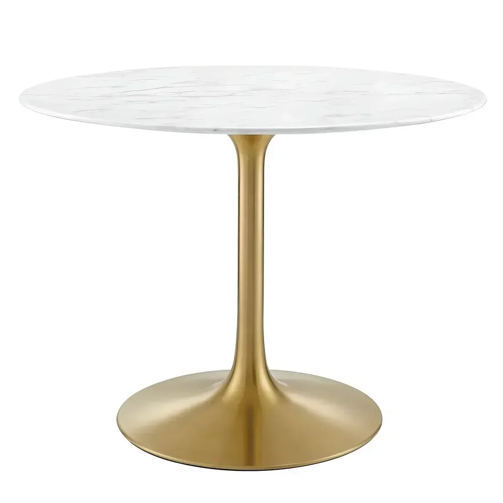 Customized Modern Luxury Coffee Table Round White Cafe  Tea Table Gold Marble Tulip Table