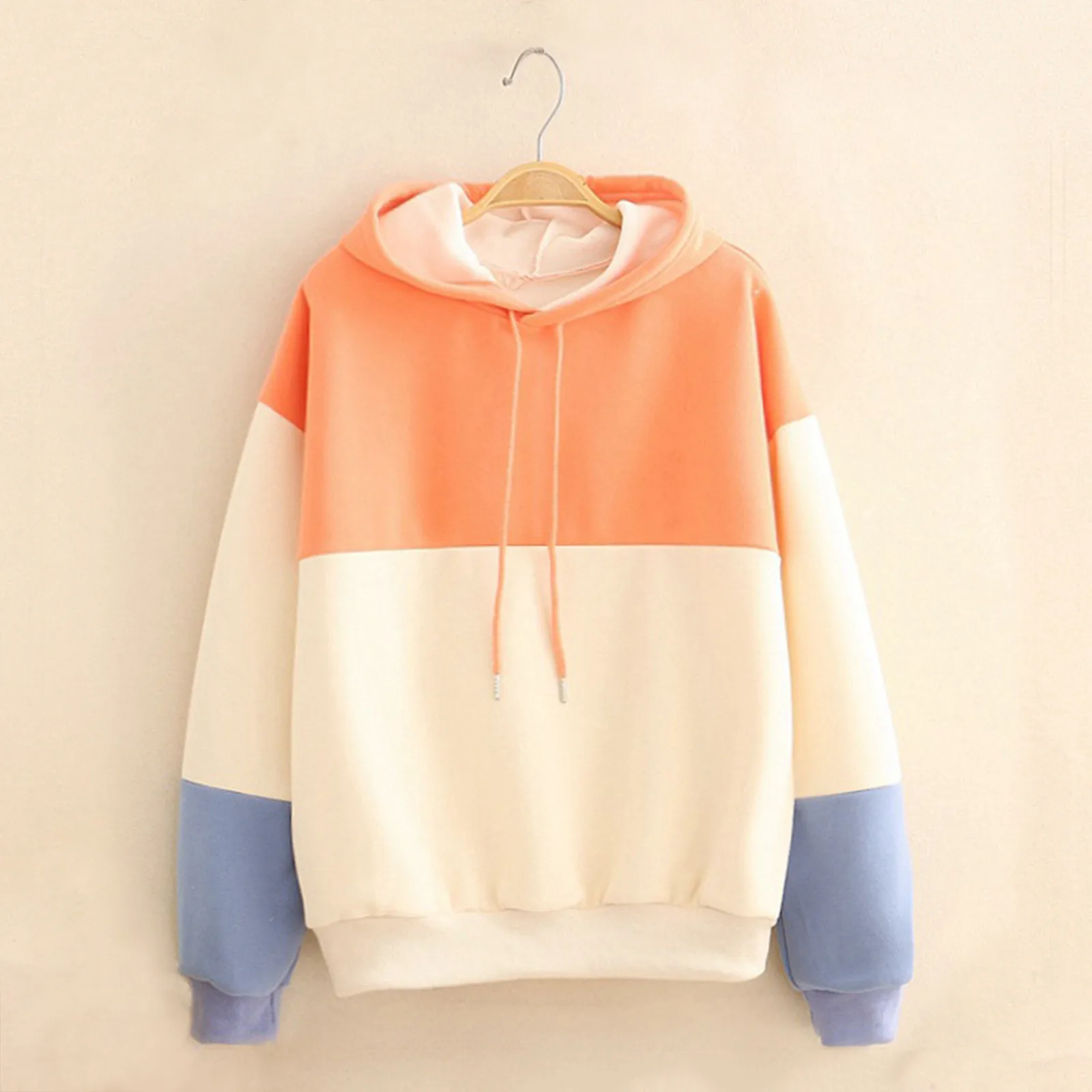 Women Patchwork Printed Y2K Hoodies Sweatshirts Casual Full Long Sleeve Knitted Pullover Tops Ladies Basic Chic Sweatshirt 2024