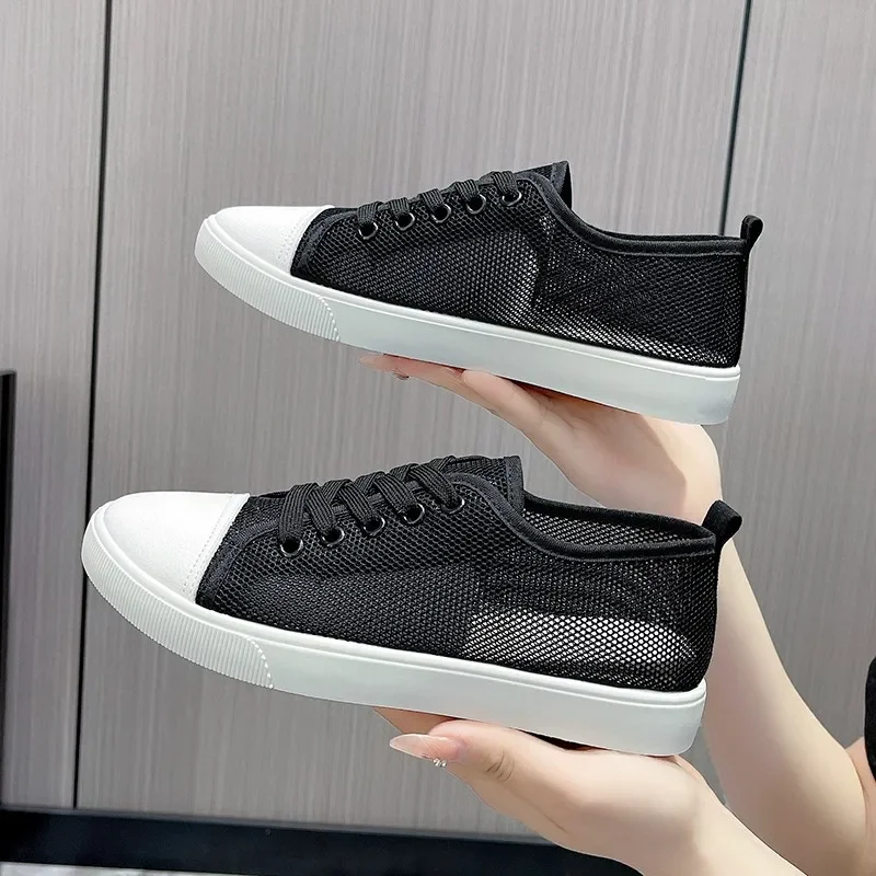 Sommer Damen atmungsaktive Mesh Low Top Sneakers neue Schnürschuhe flache Freizeit schuhe für Frauen Outdoor Damen Plattform Wanderschuhe