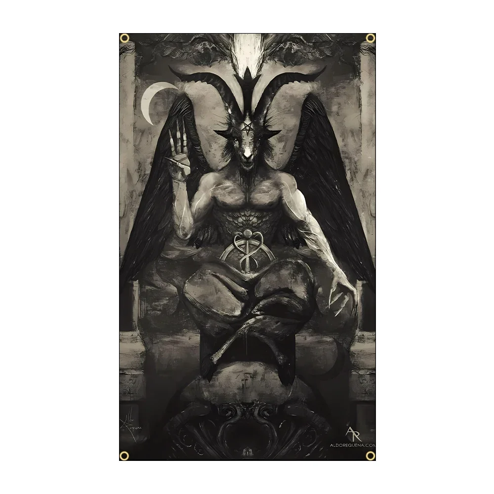 90x150cm Black And White Baffmet Demon Goat Head Pentagram Satanic Tapestry/Flag Hippie Skeleton For Décor