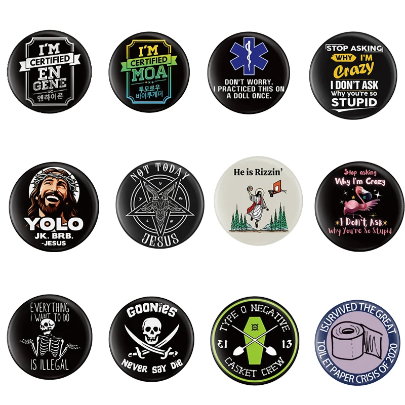 Jesus Tinplate Soft Button Pin Custom Everything Punk Skeleton I Want To Do Is Illegal Brooch Backpack Lapel Badge Jewelry Gifts